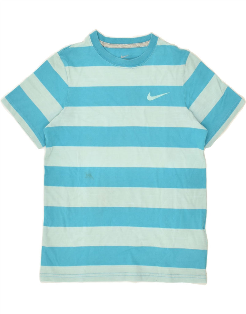 NIKE Boys T-Shirt Top 10-11 Years Meium  Blue Striped Cotton | Vintage Nike | Thrift | Second-Hand Nike | Used Clothing | Messina Hembry 