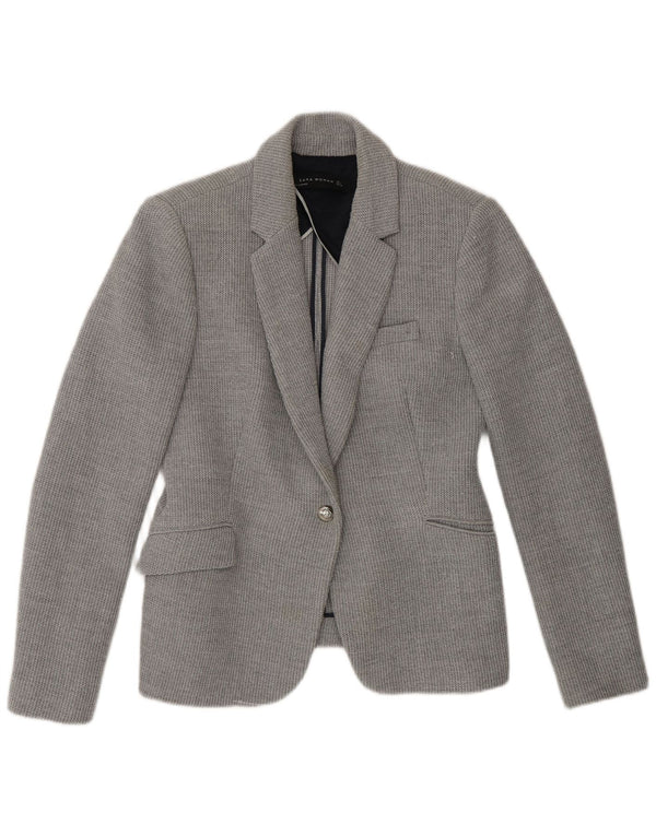 Zara Womens 1 Button Blazer Jacket UK 16 Large Grey Polyester