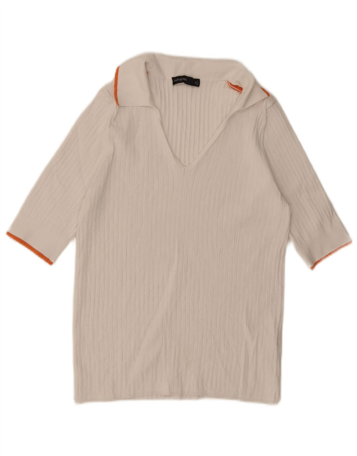 Marks & Spencer Womens Autograph Polo Shirt UK 14 Medium White Viscose