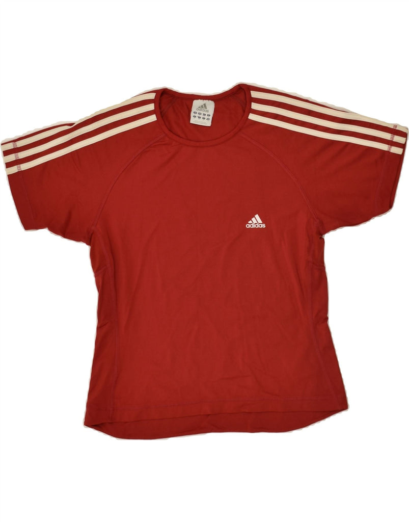 ADIDAS Womens T-Shirt Top UK 14 Medium Red Polyamide | Vintage Adidas | Thrift | Second-Hand Adidas | Used Clothing | Messina Hembry 