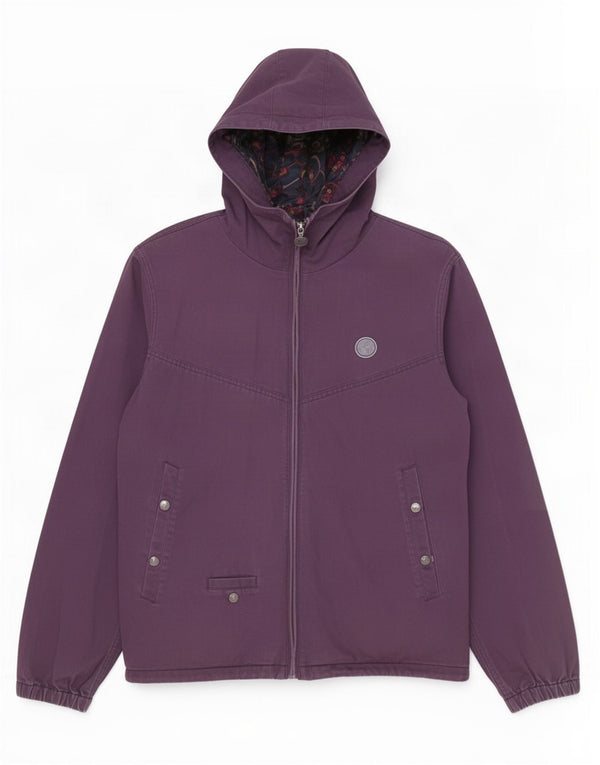 Pretty Green Womens Hooded Bomber Jacket UK 14 Medium Purple Cotton