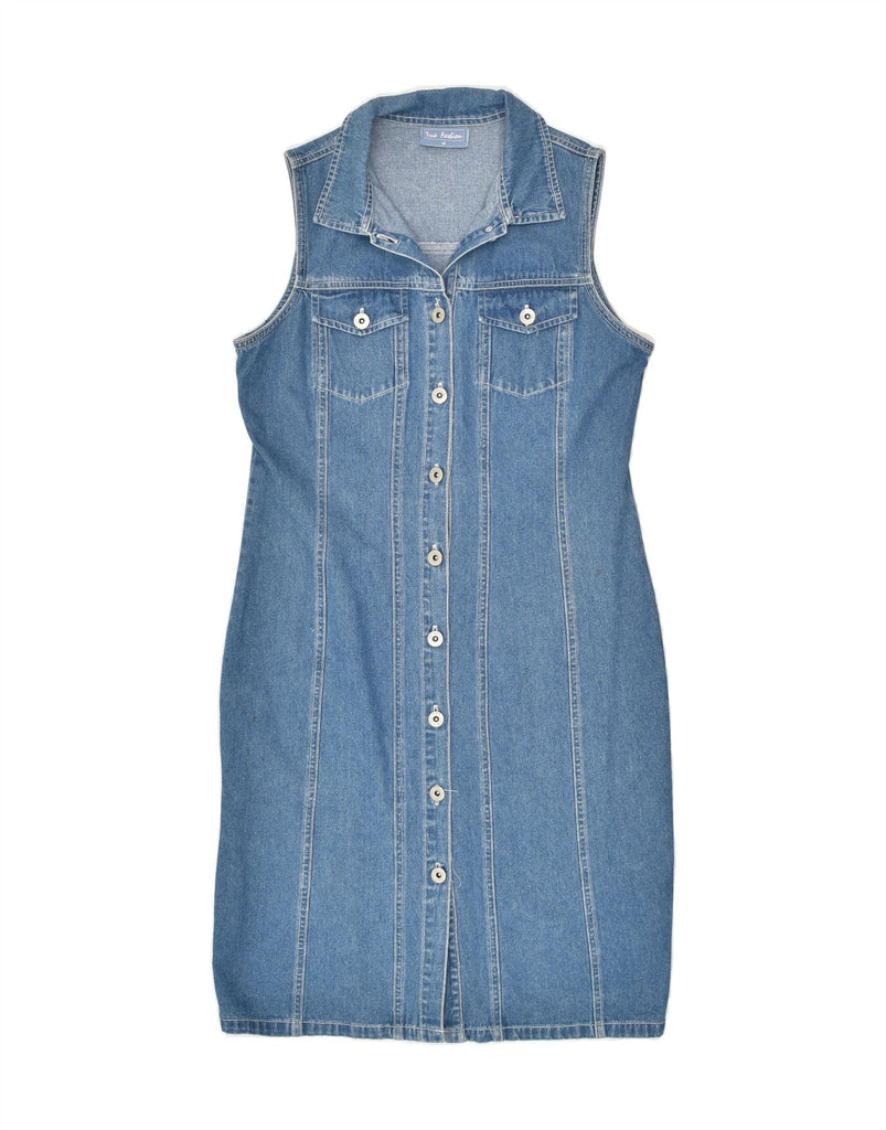 VINTAGE Womens Sleeveless Denim Dress UK 12 Medium Blue Cotton | Vintage Vintage | Thrift | Second-Hand Vintage | Used Clothing | Messina Hembry 