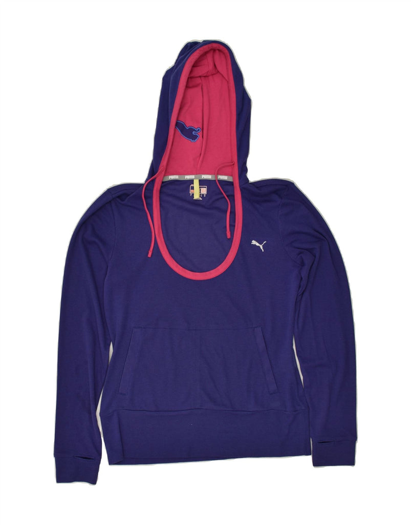 PUMA Womens Hoodie Jumper UK 10 Small Navy Blue Cotton | Vintage Puma | Thrift | Second-Hand Puma | Used Clothing | Messina Hembry 