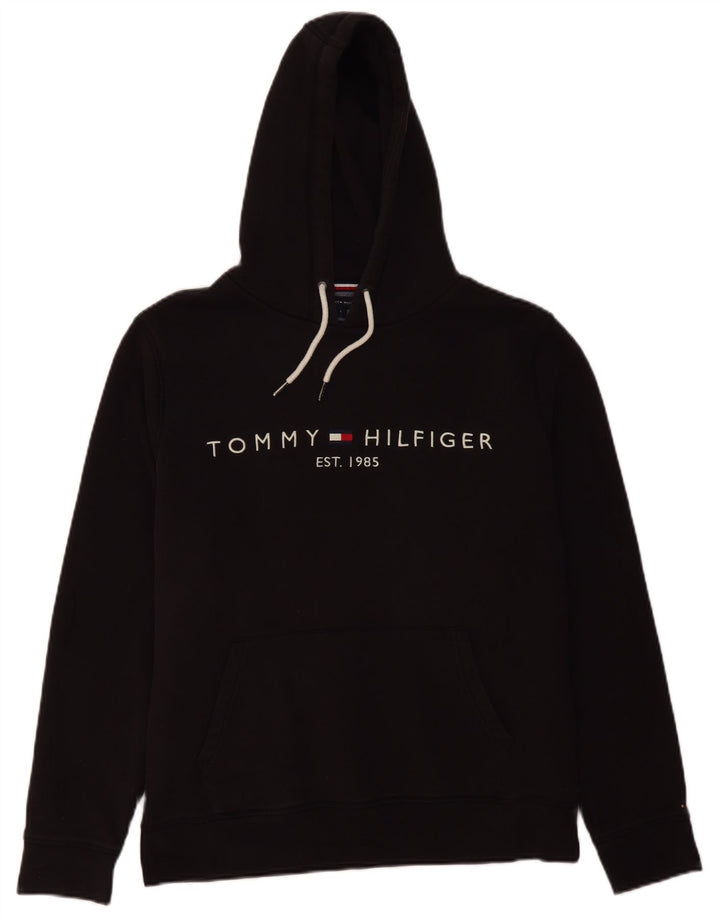 TOMMY HILFIGER Mens Graphic Hoodie Jumper Large Black Cotton