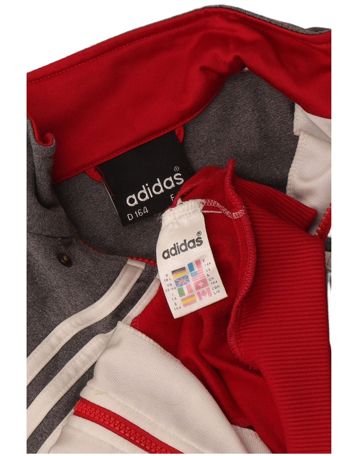 Adidas Boys Tracksuit Top Jacket 13-14 Years Grey Colourblock Polyester