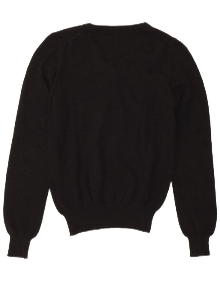 Fred Perry Womens Crop V-Neck Jumper Sweater UK 10 Small Black Merino Wool