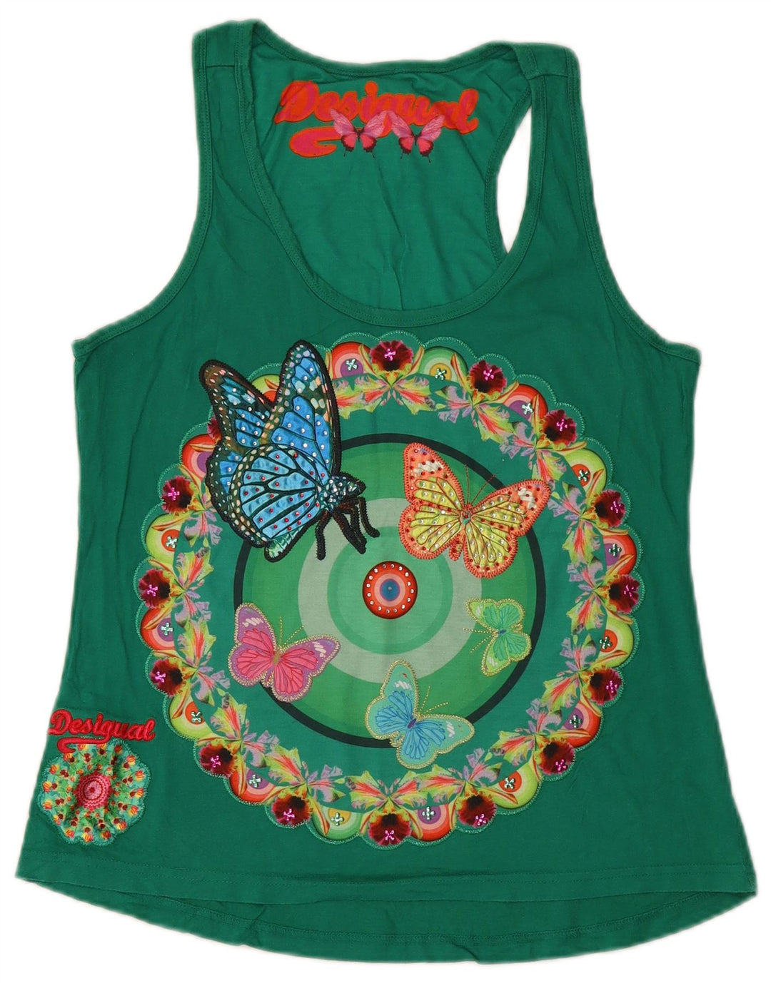 Desigual Womens Graphic Vest Top UK 12 Medium Green Floral