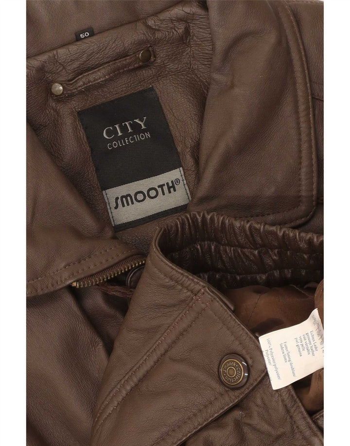 Smooth Mens Bomber Leather Jacket IT 50 Large Brown Leather