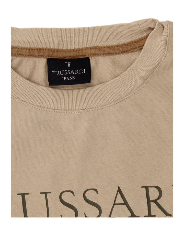 TRUSSARDI JEANS Mens Graphic Top Long Sleeve Medium Beige Cotton Vintage Trussardi Jeans and Second-Hand Trussardi Jeans from Messina Hembry 