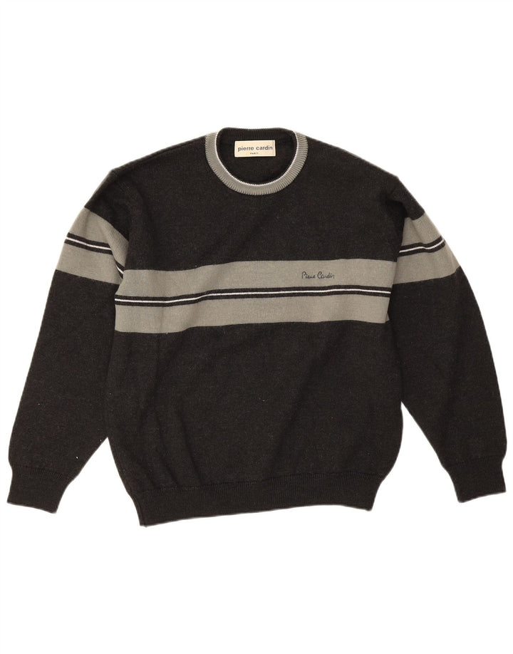 PIERRE CARDIN Mens Crew Neck Jumper Sweater Medium Grey Colourblock