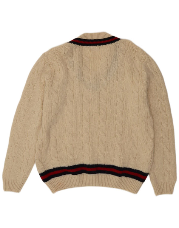 Brandy Melville Womens V-Neck Jumper Sweater UK 18 XL Off White Striped