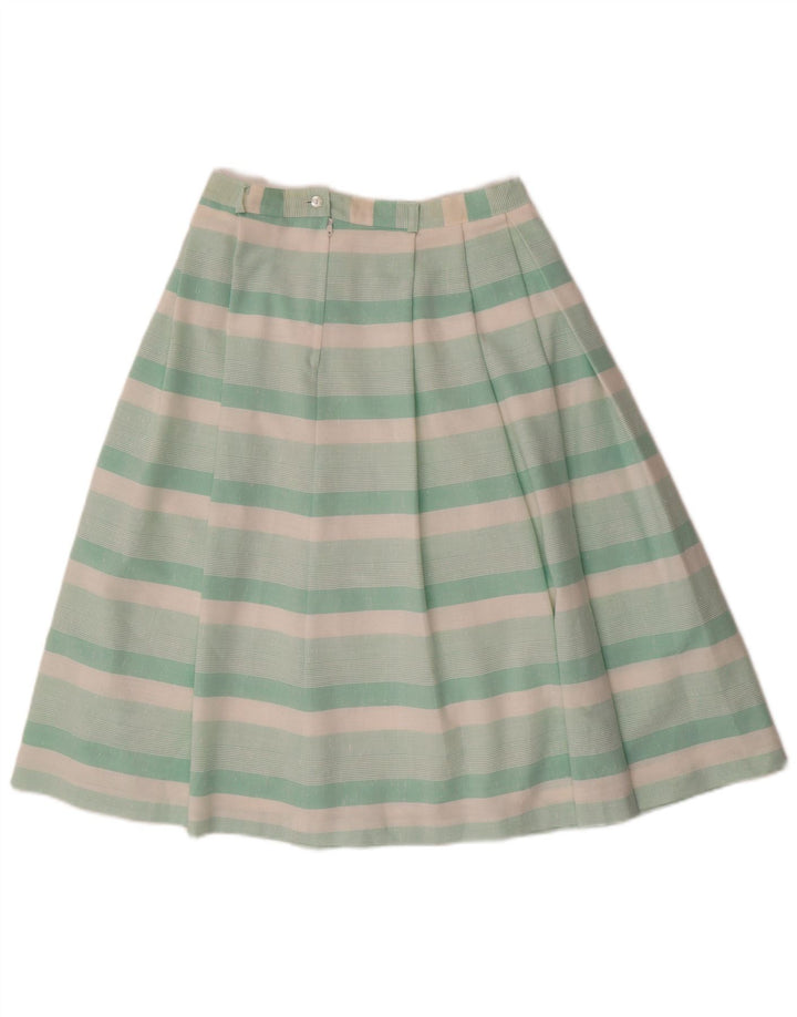 VINTAGE Womens Pleated Skirt UK 12 Medium W28  Green Striped Polyester