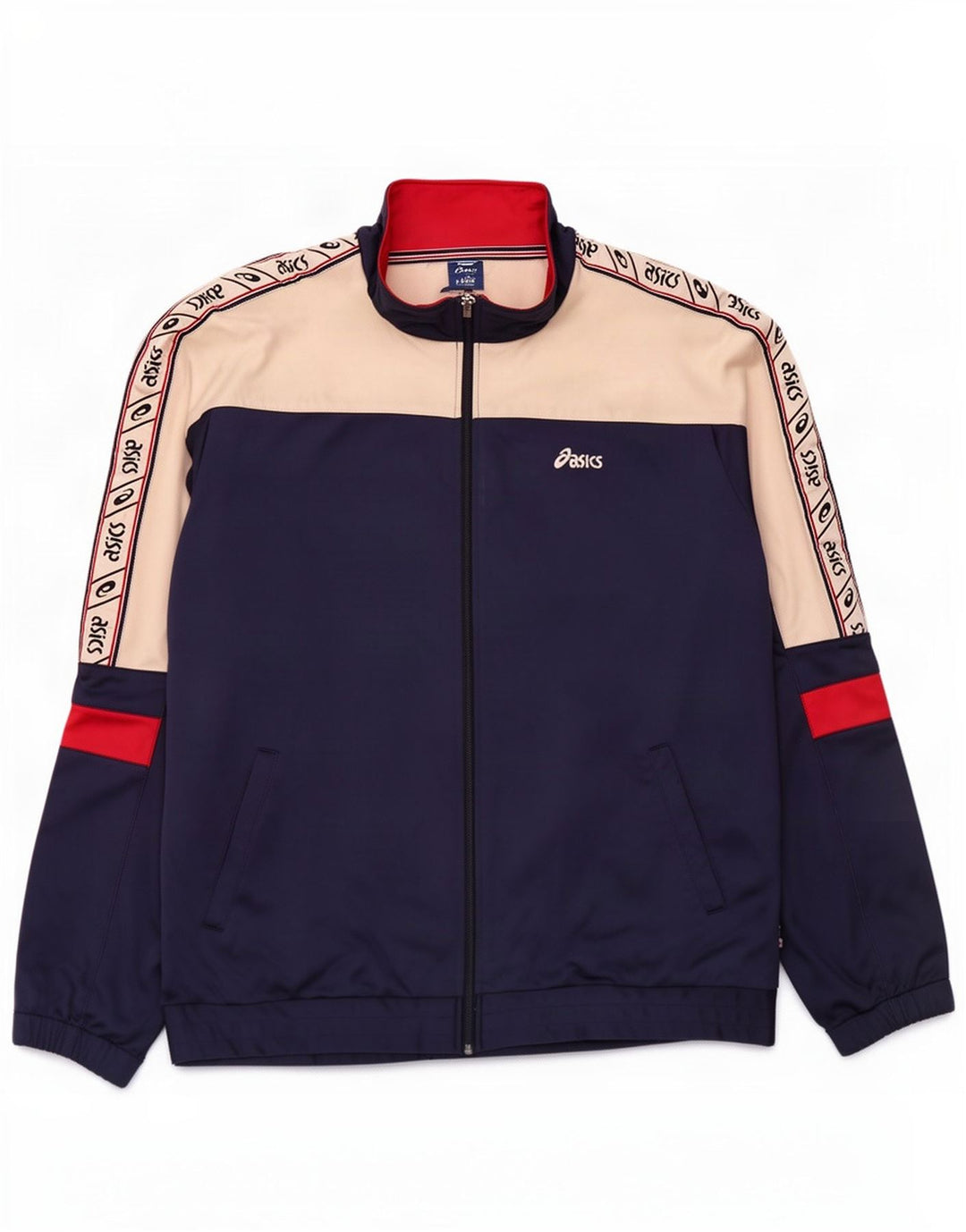Asics Mens Graphic Tracksuit Top Jacket 2XL Navy Blue Colourblock Polyamide