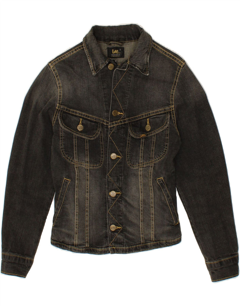 LEE Womens Crop Denim Jacket UK 14 Large Grey Cotton Vintage Lee and Second-Hand Lee from Messina Hembry 