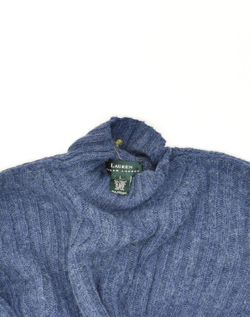 RALPH LAUREN Womens Turtle Neck Jumper Sweater UK 16 Large Blue Acrylic | Vintage Ralph Lauren | Thrift | Second-Hand Ralph Lauren | Used Clothing | Messina Hembry 