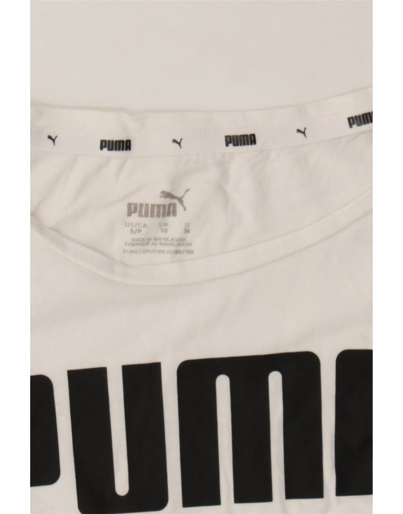 PUMA Womens Graphic T-Shirt Top UK 10 Small White Cotton Vintage Puma and Second-Hand Puma from Messina Hembry 