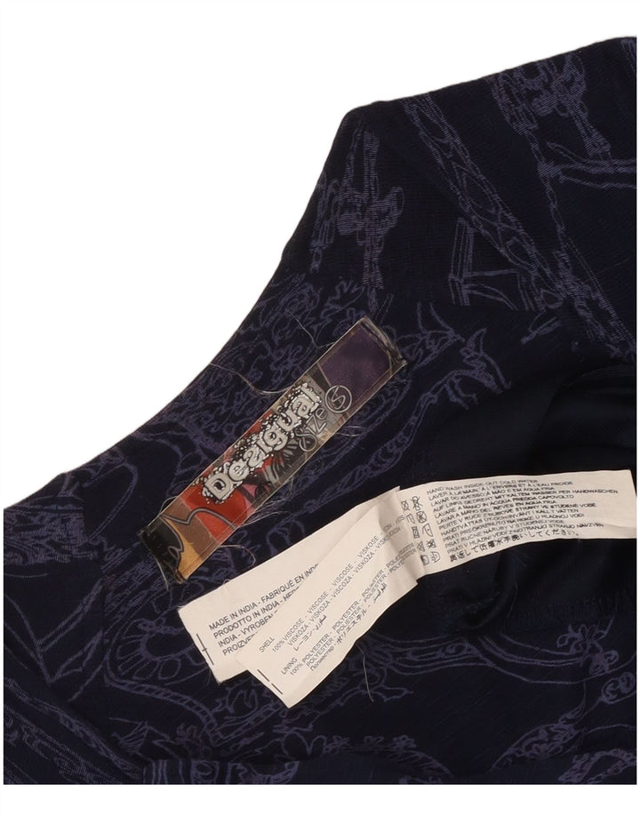 Desigual Womens Abstract Pattern Drop Waist Dress UK 8 Small Navy Blue