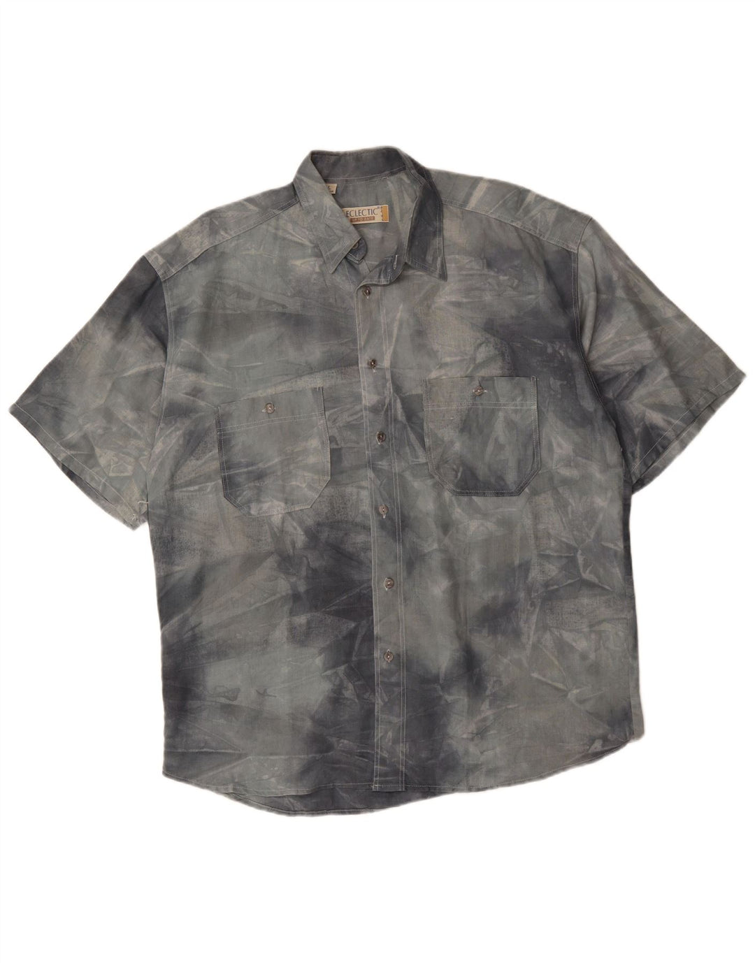 Vintage Mens Short Sleeve Shirt Large Grey Tie Dye Cotton