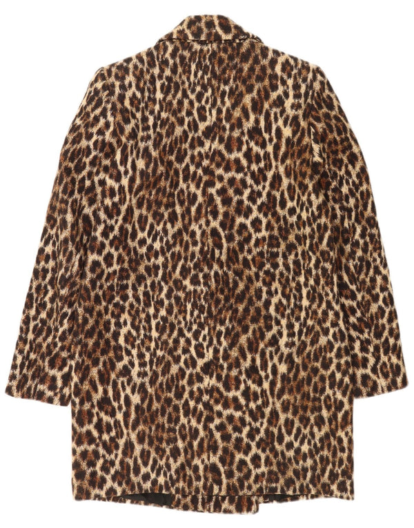 Zara Womens Double Breasted Coat UK 6 XS Brown Animal Print Acetate