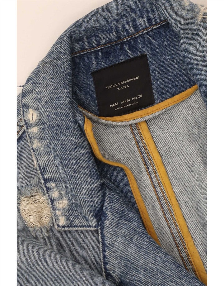 Zara Womens Trafaluc Distressed Denim Coat UK 14 Medium Blue