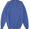Fred Perry Mens Zip Neck Jumper Sweater Medium Blue Wool