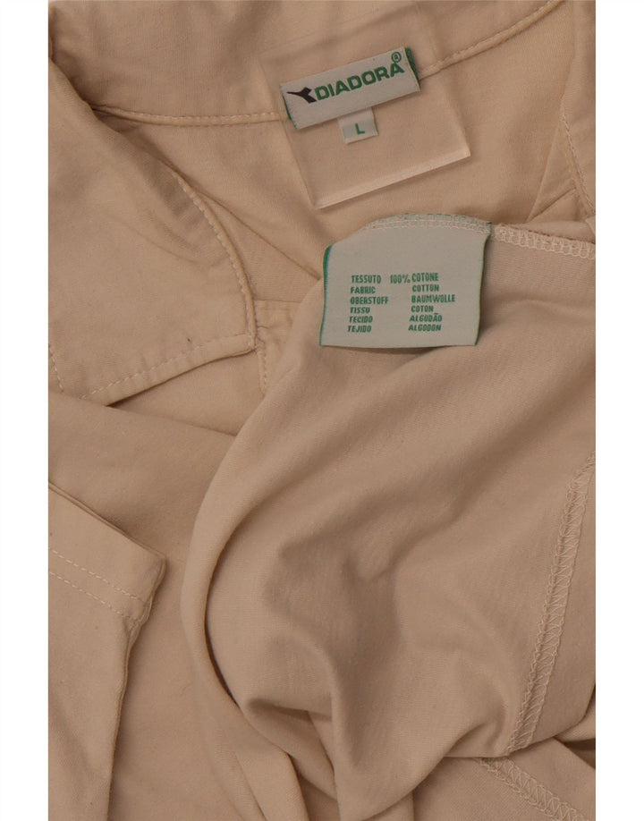 DIADORA Mens Polo Shirt Large Beige Colourblock Cotton