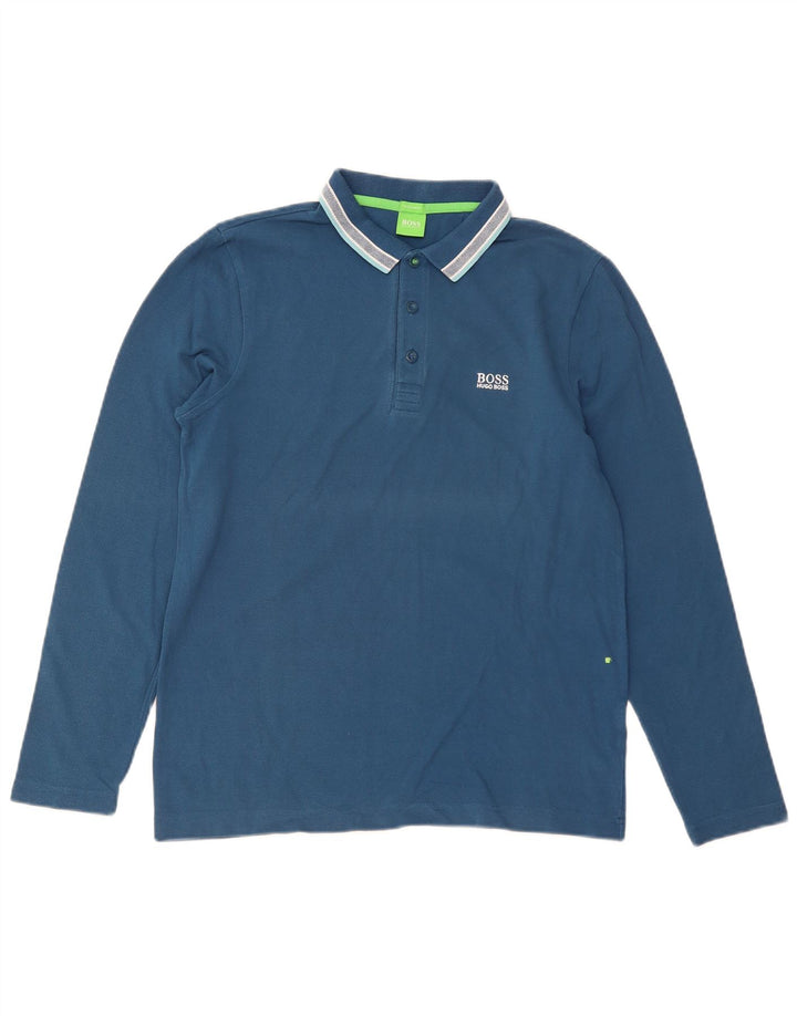 HUGO BOSS Mens Long Sleeve Regular Fit Polo Shirt Small Blue