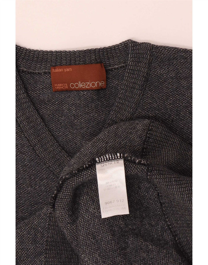Marks & Spencer Mens V-Neck Jumper Sweater Medium Grey Acrylic