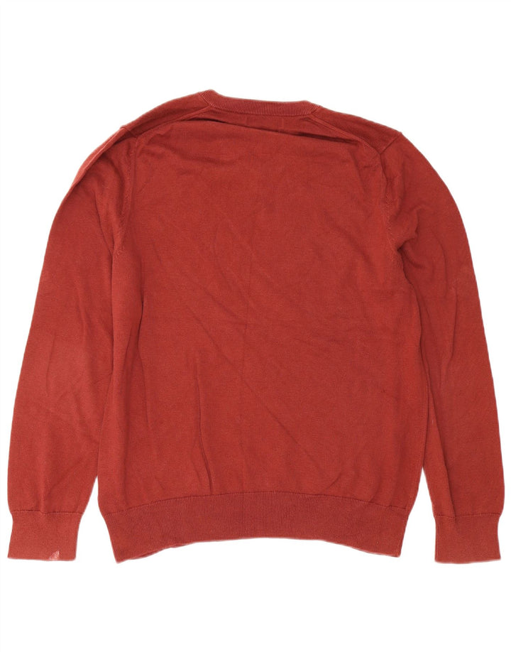 Marks & Spencer Mens V-Neck Jumper Sweater Large Burgundy Cotton