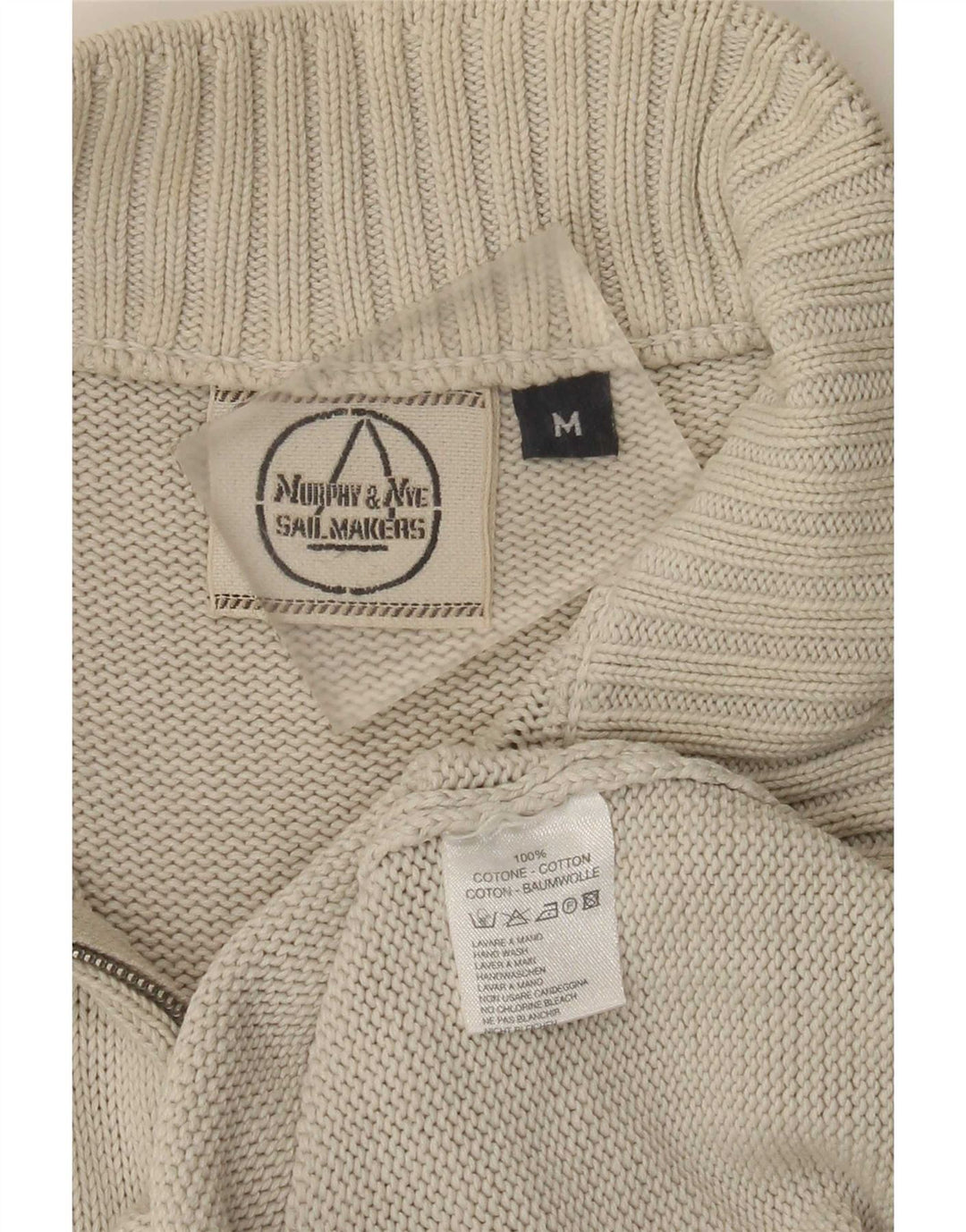 Murphy & Nye Mens Zip Neck Jumper Sweater Medium Beige Cotton