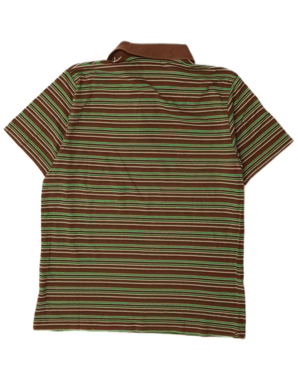 Nike Mens Polo Shirt UK 42/44 Large Brown Striped Cotton