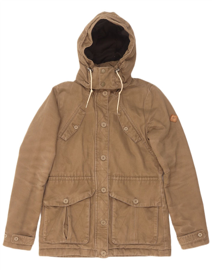 O'Neill Womens Hooded Parka Jacket UK 14 Medium Beige Cotton