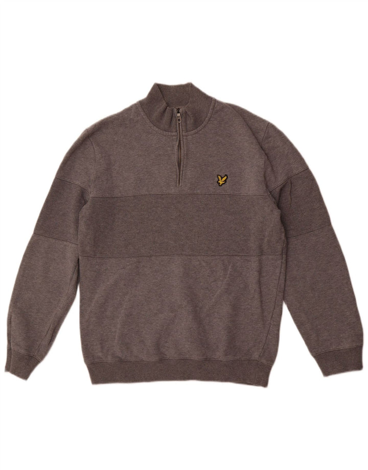 Lyle & Scott Mens Zip Neck Sweatshirt Jumper Medium Grey Colourblock Cotton