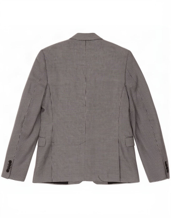 Zara Mens 2 Button Blazer Jacket EU 46 Small Black Houndstooth Wool