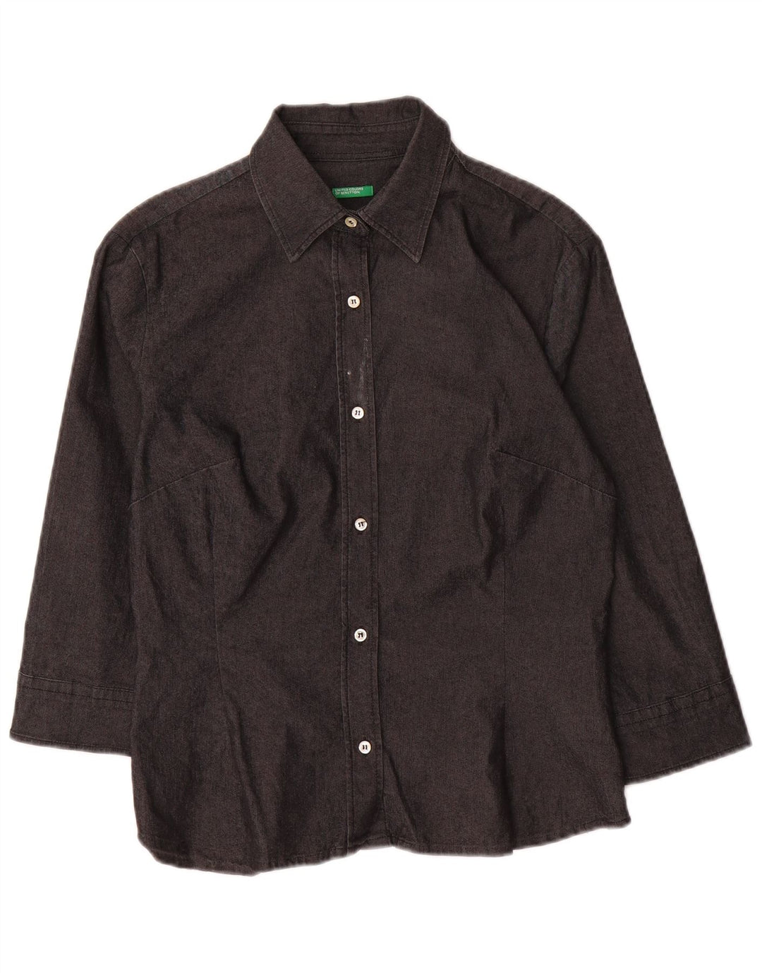 BENETTON Womens 3/4 Sleeve Shirt UK 10 Small Grey Cotton