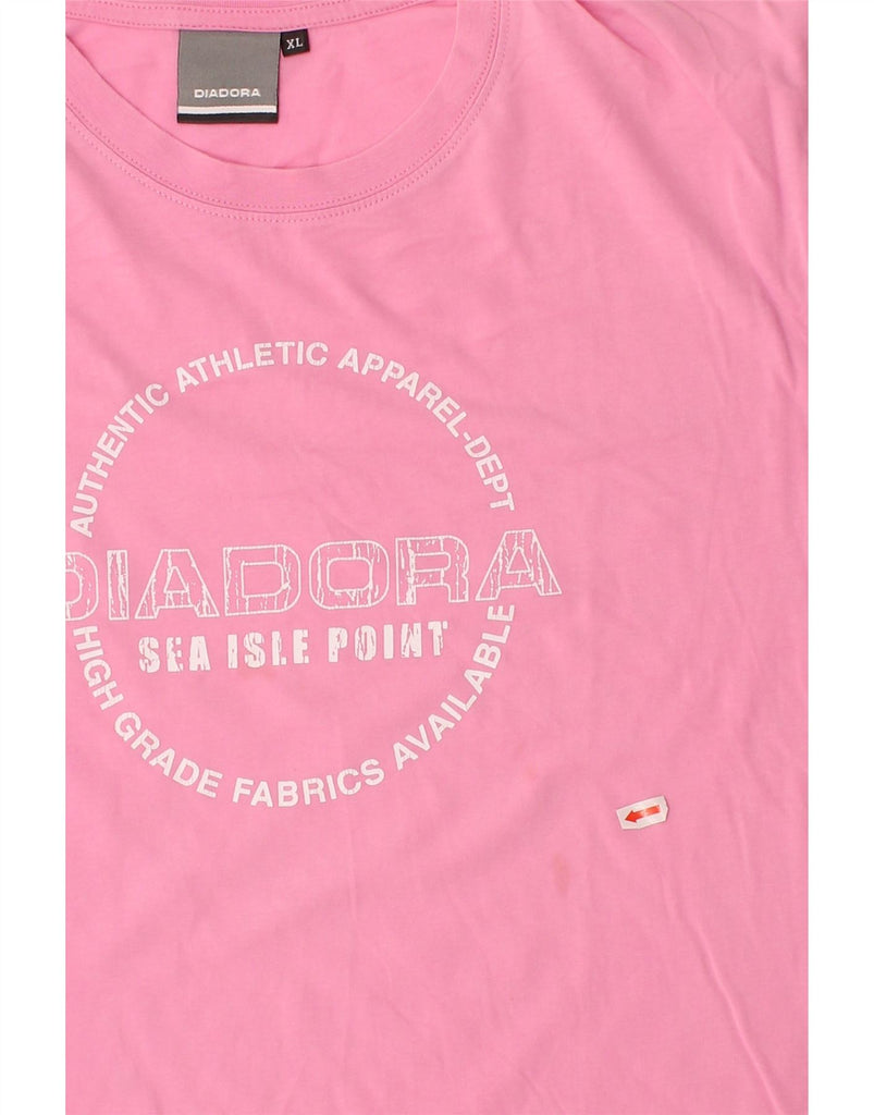 DIADORA Mens Graphic T-Shirt Top XL Pink Cotton Vintage Diadora and Second-Hand Diadora from Messina Hembry 
