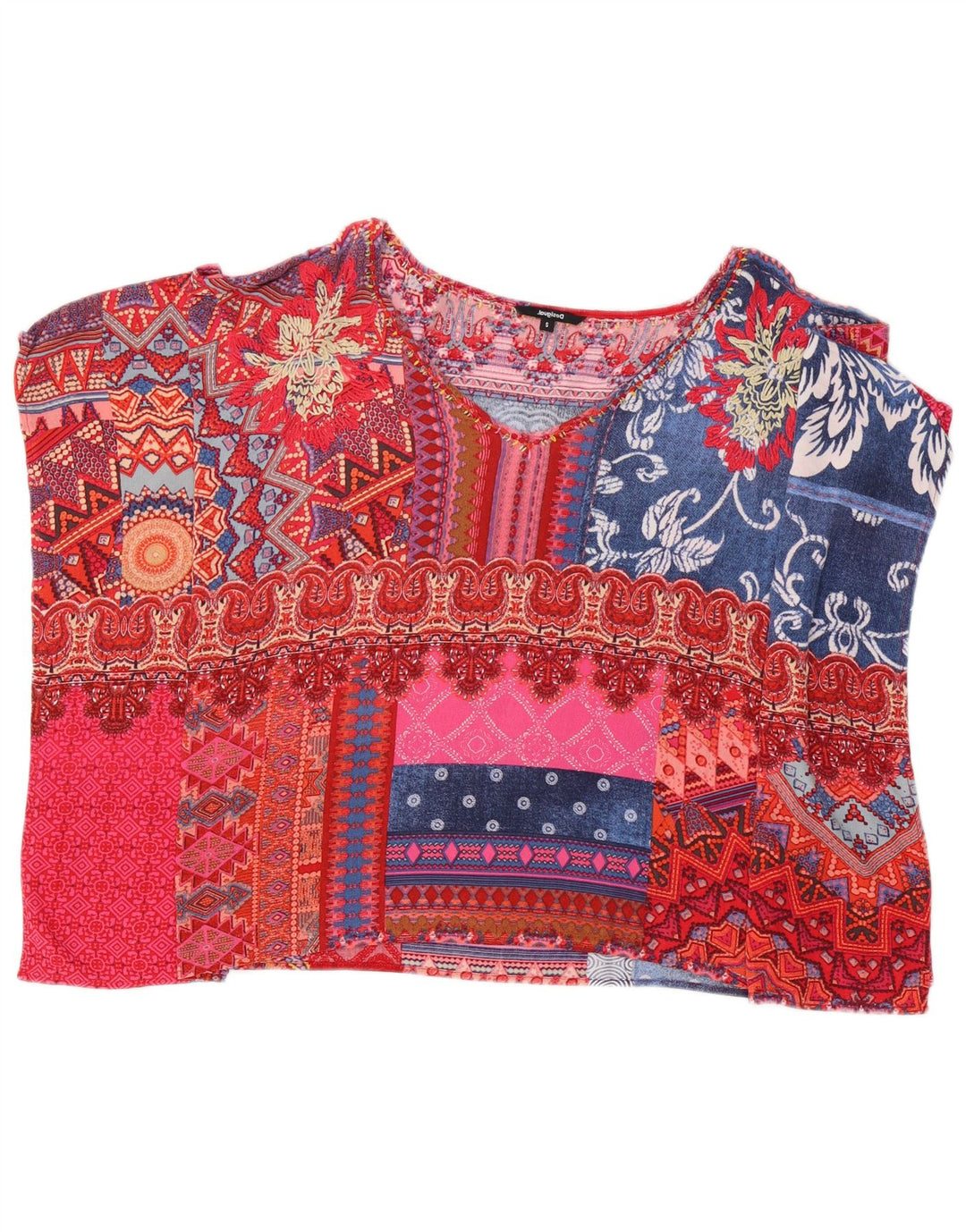 Desigual Womens Poncho Blouse Top UK 10 Small Multicoloured Patchwork