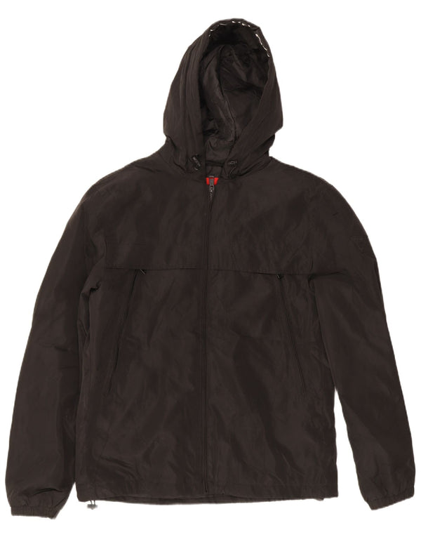 Guess Mens Hooded Rain Jacket UK 40 Large Black Polyester