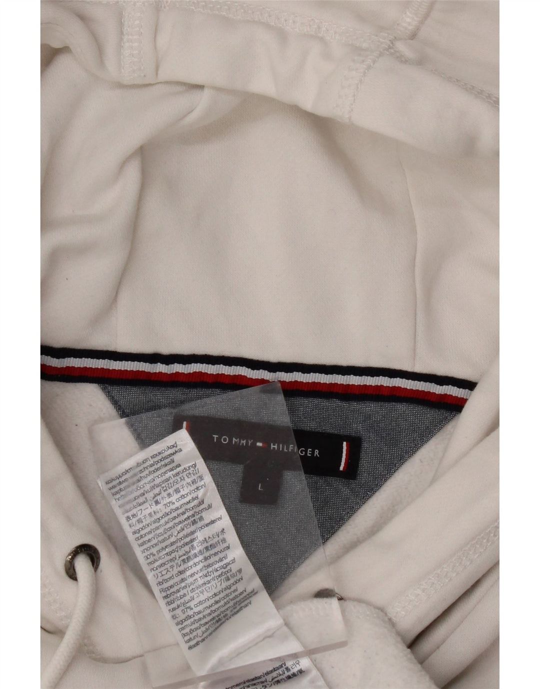 TOMMY HILFIGER Mens Graphic Hoodie Jumper Large White Cotton