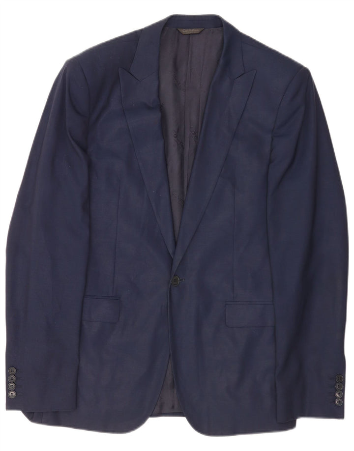 Calvin Klein Mens 1 Button Blazer Jacket IT 48 Medium Navy Blue Wool