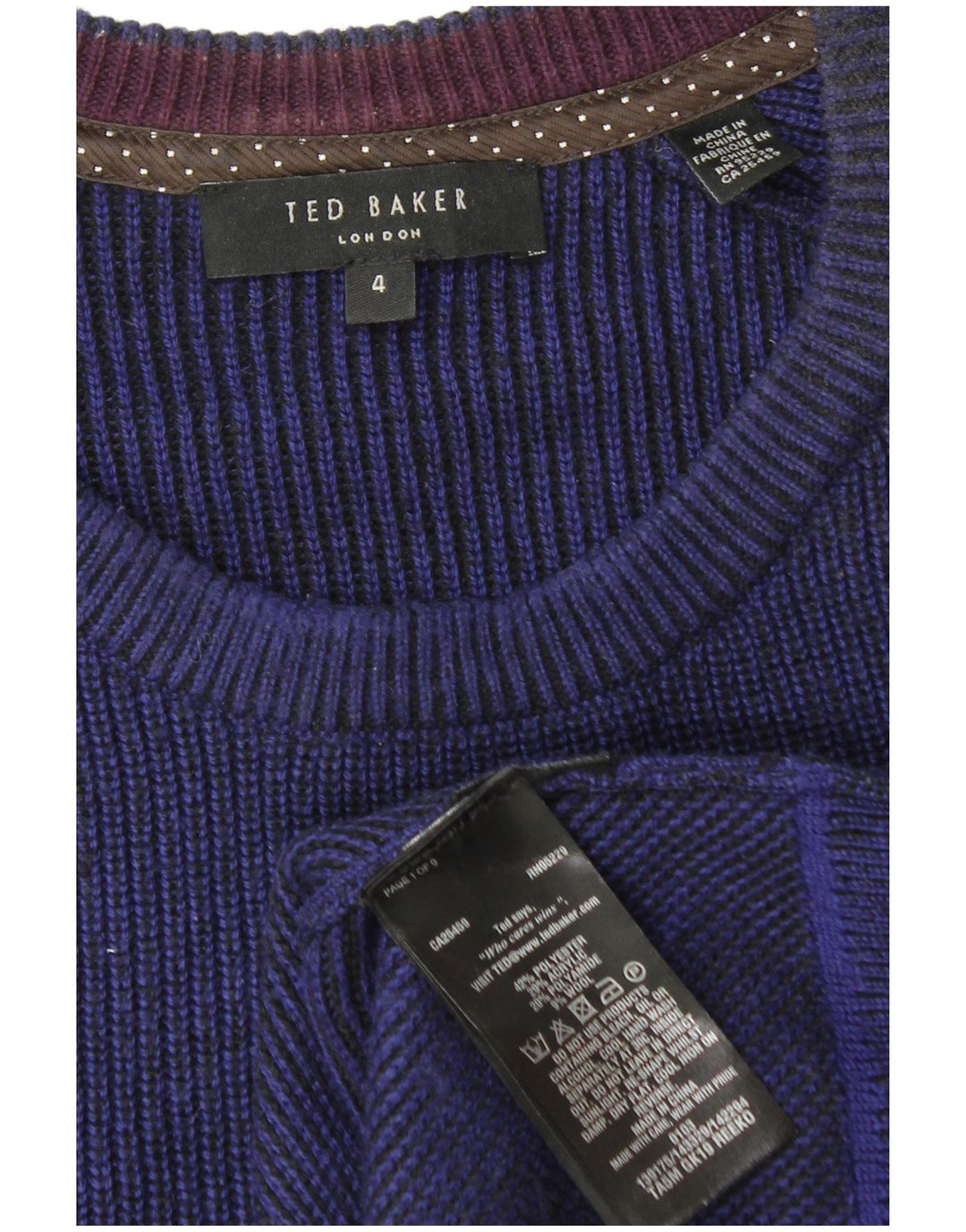 Ted Baker Mens Crew Neck Jumper Sweater Size 4 Large Navy Blue Polyester