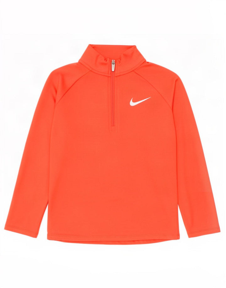 Nike Girls Dri Fit Zip Neck Pullover Tracksuit Top 6-7 Years Large Orange