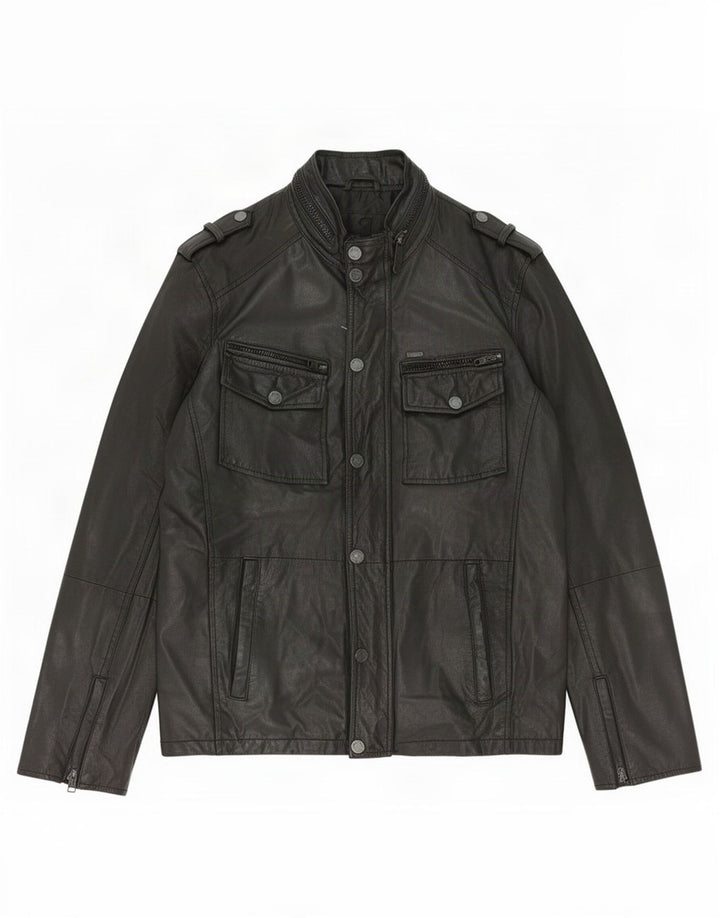 Aviatrix Mens Military Leather Jacket UK 38 Medium Black