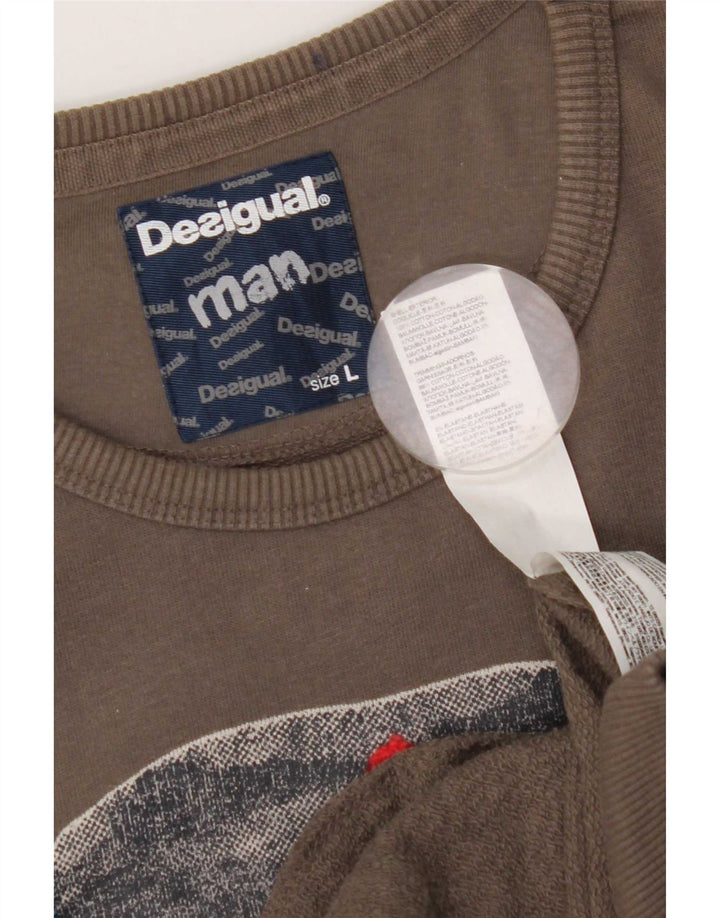 Desigual Mens Graphic Sweatshirt Jumper Large Grey Cotton