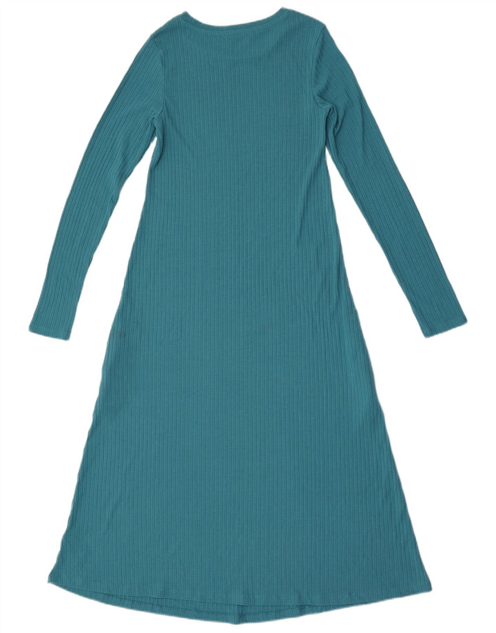 Marks & Spencer Womens Long Sleeve Maxi Dress UK 6 XS Green Polyester