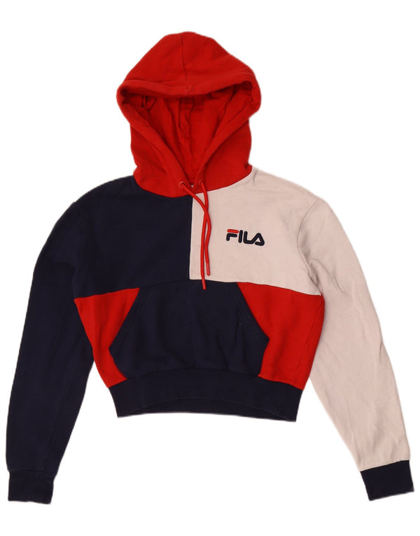 Fila Womens Crop Oversized Hoodie Jumper UK 6 XS Multicoloured Colourblock