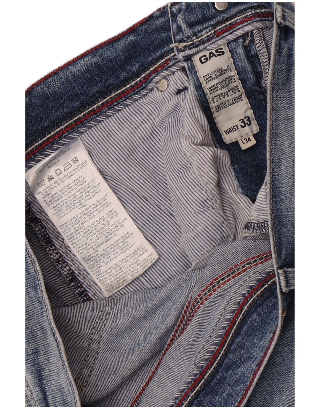 Gas Mens Anders Slim Jeans W33 L30 Blue Cotton