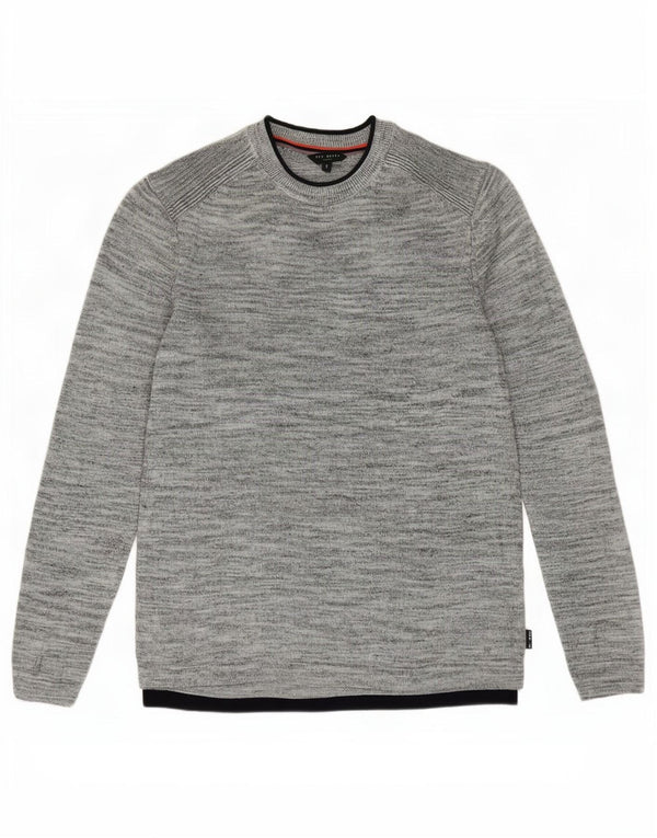 Ted Baker Mens Crew Neck Jumper Sweater Size 3 Medium Grey Flecked Linen