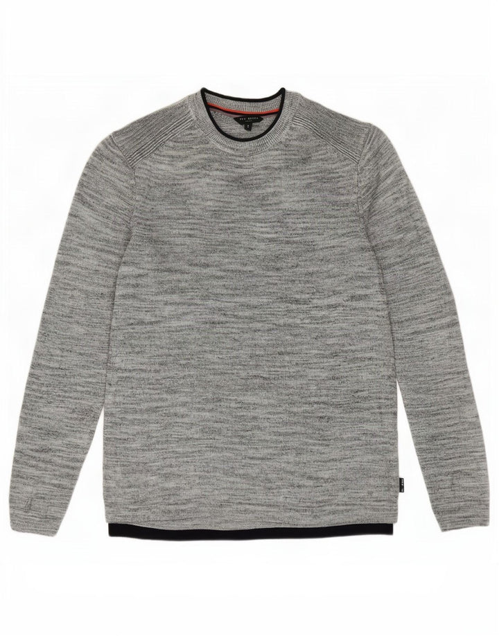 Ted Baker Mens Crew Neck Jumper Sweater Size 3 Medium Grey Flecked Linen