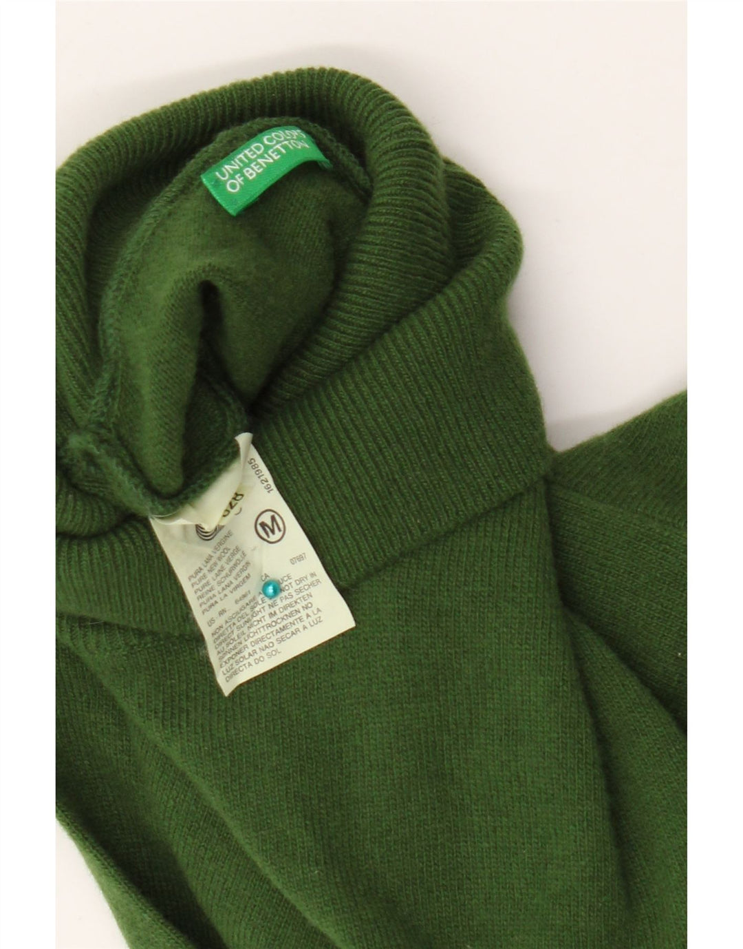 Benetton Womens Roll Neck Jumper Sweater UK 14 Medium Green New Wool